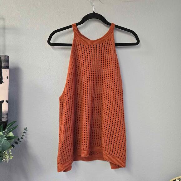 Halogen Tops - Halogen Open Knit Halter Sweater Tank Rust Orange XXL NWT